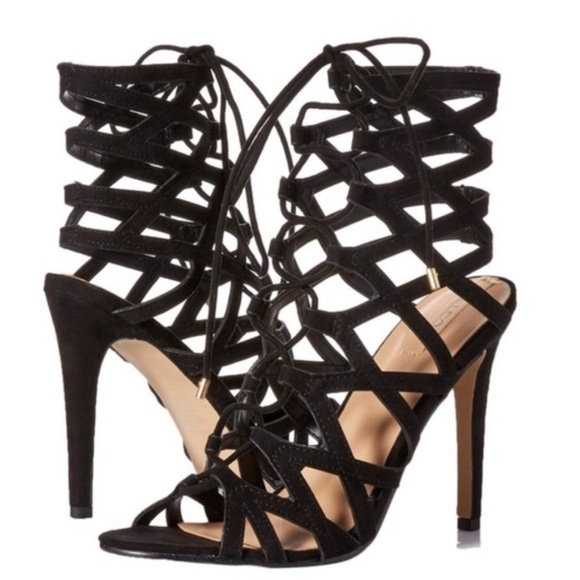 Aldo Shoes - Aldo Black Goude Microsuede Lace Up Caged Stiletto
